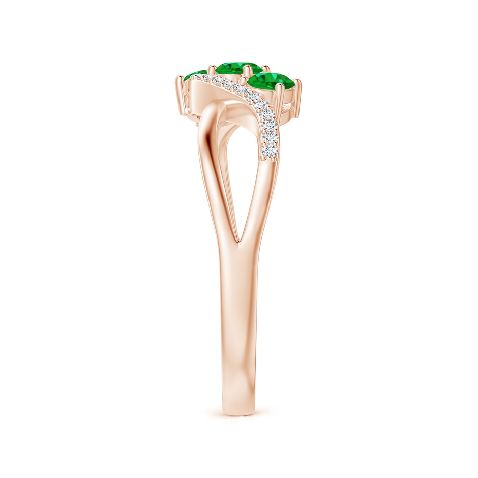 4x3mm AAAA Oval Emerald Three Stone Bypass Ring with Diamonds in Rose Gold side-2