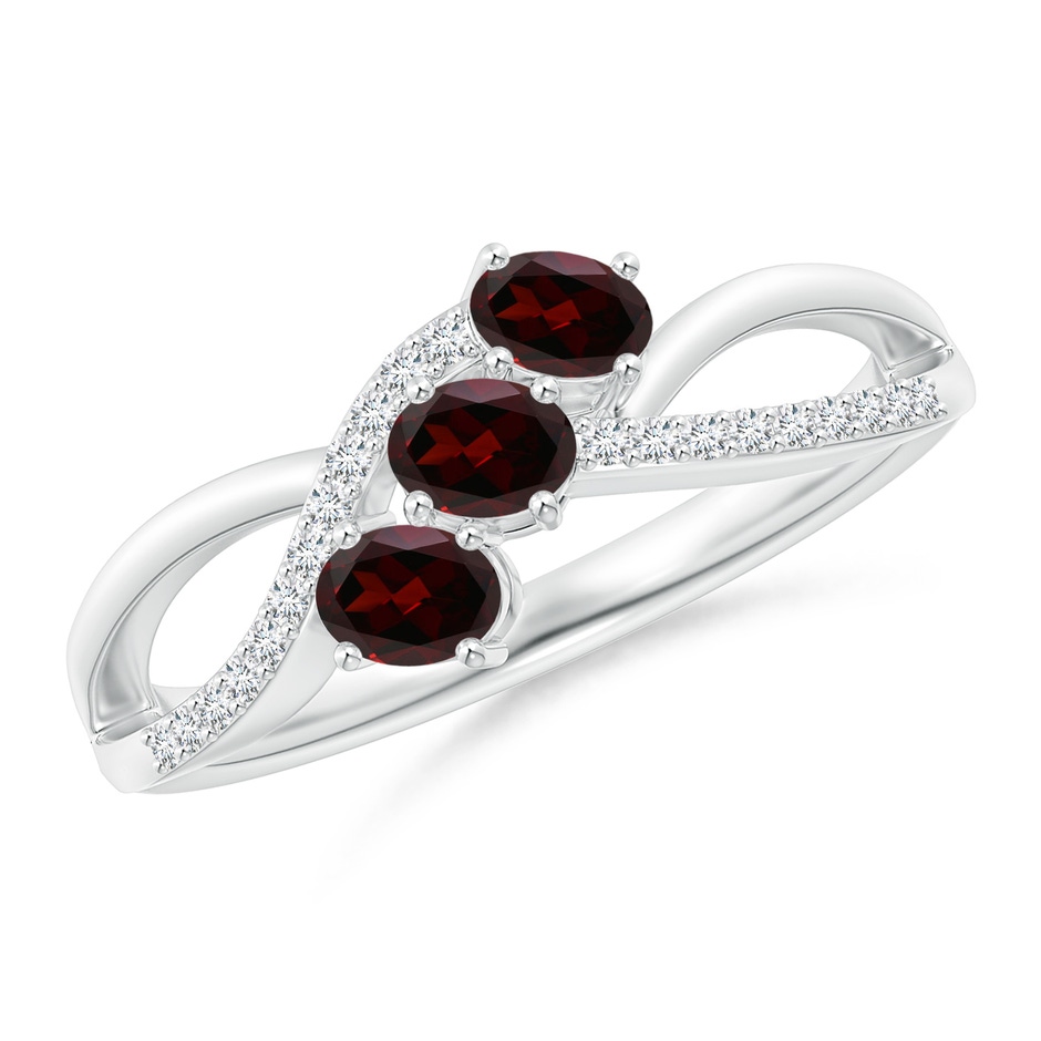 4x3mm A Oval Garnet Three Stone Bypass Ring with Diamonds in P950 Platinum 