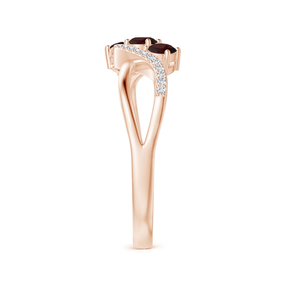 4x3mm A Oval Garnet Three Stone Bypass Ring with Diamonds in Rose Gold side-2