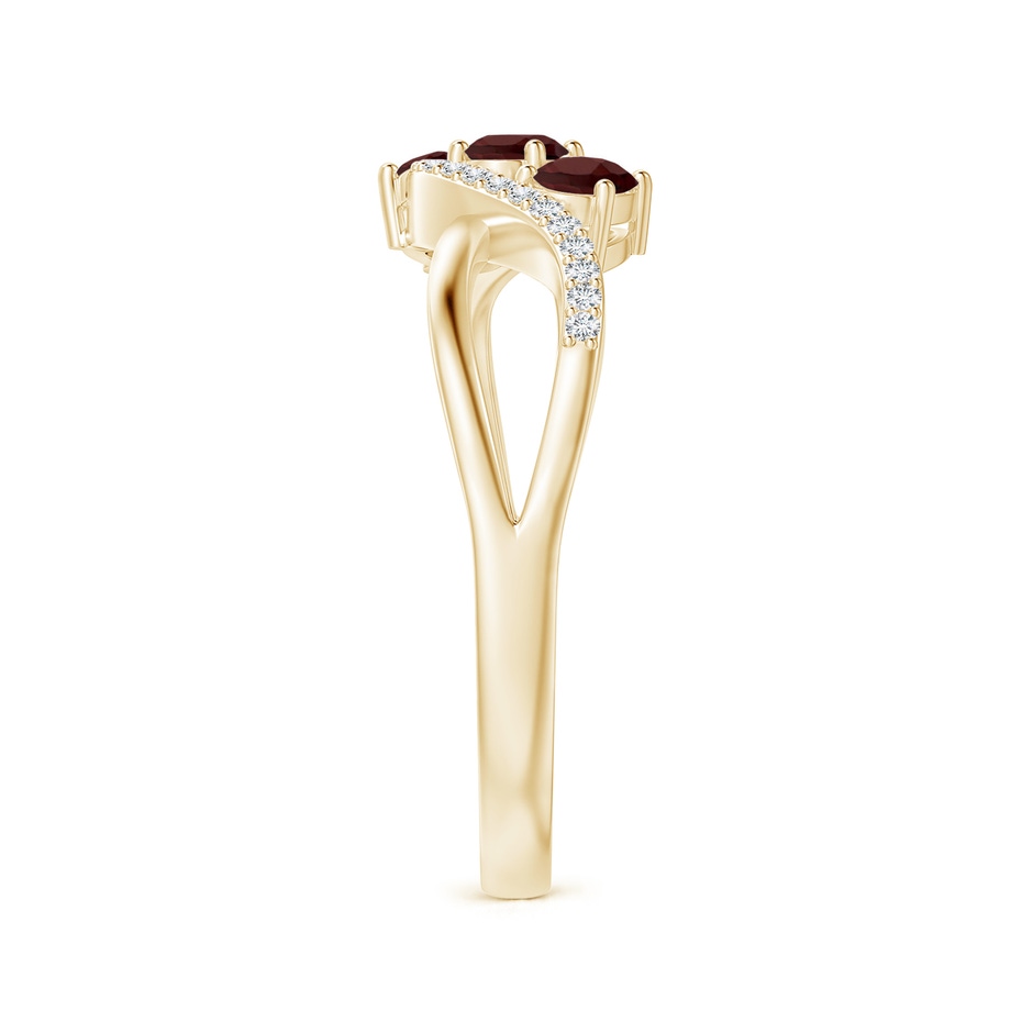 4x3mm AA Oval Garnet Three Stone Bypass Ring with Diamonds in Yellow Gold side-2