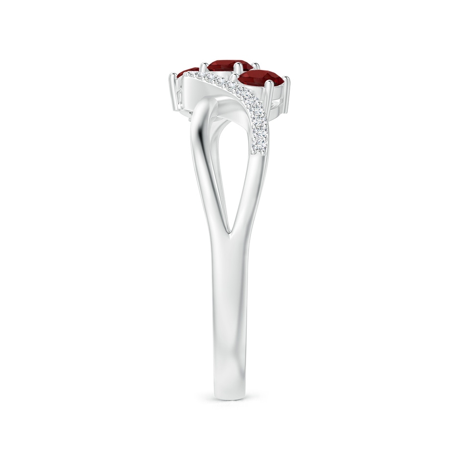 4x3mm AAAA Oval Garnet Three Stone Bypass Ring with Diamonds in S999 Silver side-2