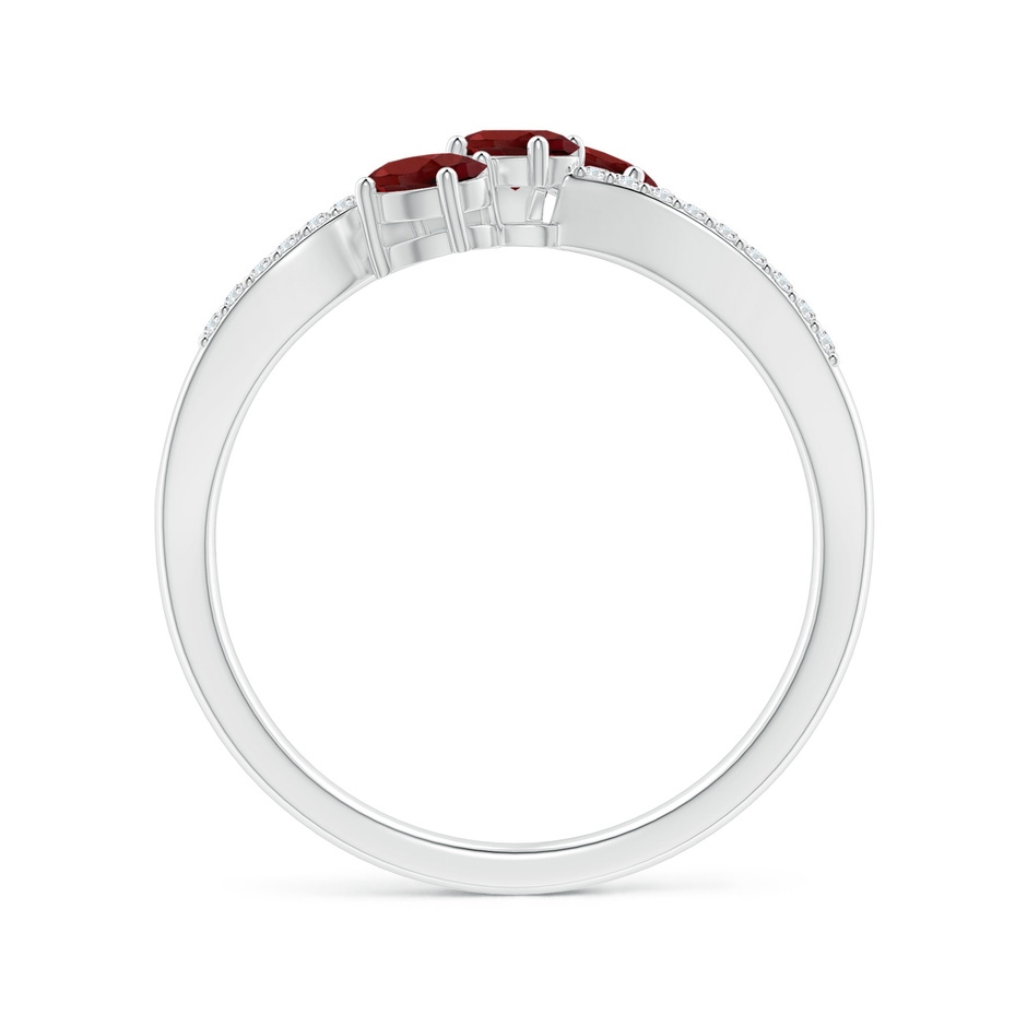 4x3mm AAAA Oval Garnet Three Stone Bypass Ring with Diamonds in White Gold side-1