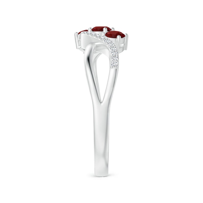 Sterling Silver Garnet & White Topaz Three Stone Ring Size 6 - Oval Halo Friendship Style Ring