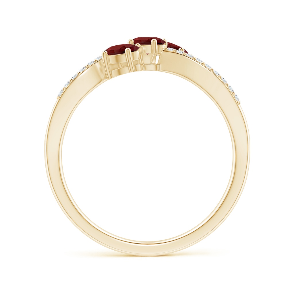 4x3mm AAAA Oval Garnet Three Stone Bypass Ring with Diamonds in Yellow Gold Side-1