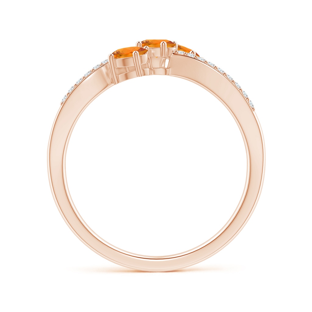 4x3mm AAA Oval Orange Sapphire Three Stone Bypass Ring with Diamonds in Rose Gold Side-1