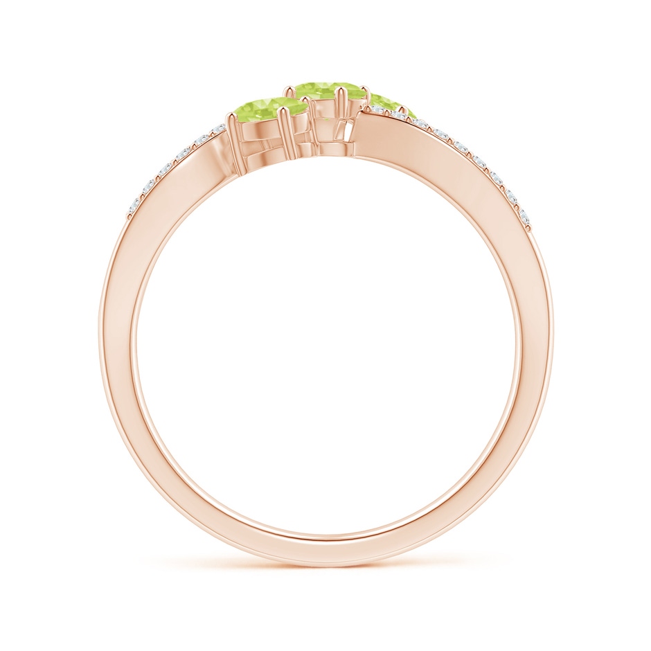 4x3mm A Oval Peridot Three Stone Bypass Ring with Diamonds in Rose Gold side-1