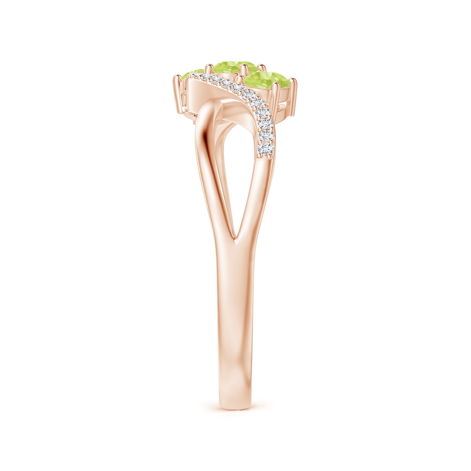 4x3mm A Oval Peridot Three Stone Bypass Ring with Diamonds in Rose Gold side-2
