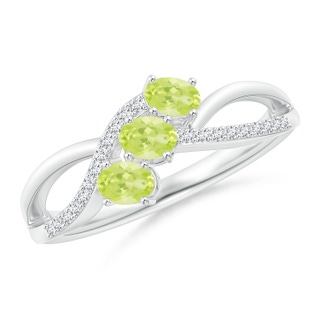 4x3mm A Oval Peridot Three Stone Bypass Ring with Diamonds in S999 Silver