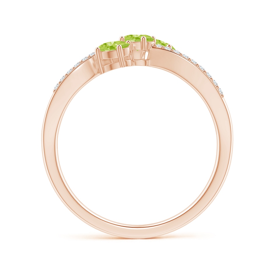 4x3mm AA Oval Peridot Three Stone Bypass Ring with Diamonds in Rose Gold side-1