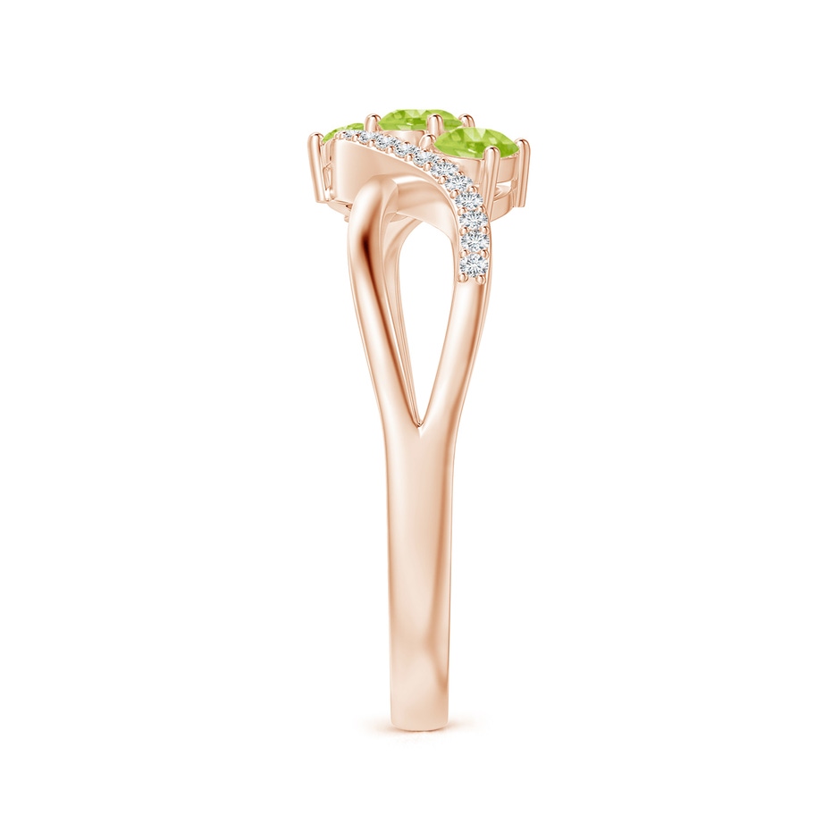 4x3mm AA Oval Peridot Three Stone Bypass Ring with Diamonds in Rose Gold side-2