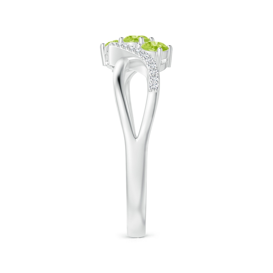 4x3mm AA Oval Peridot Three Stone Bypass Ring with Diamonds in White Gold side-2