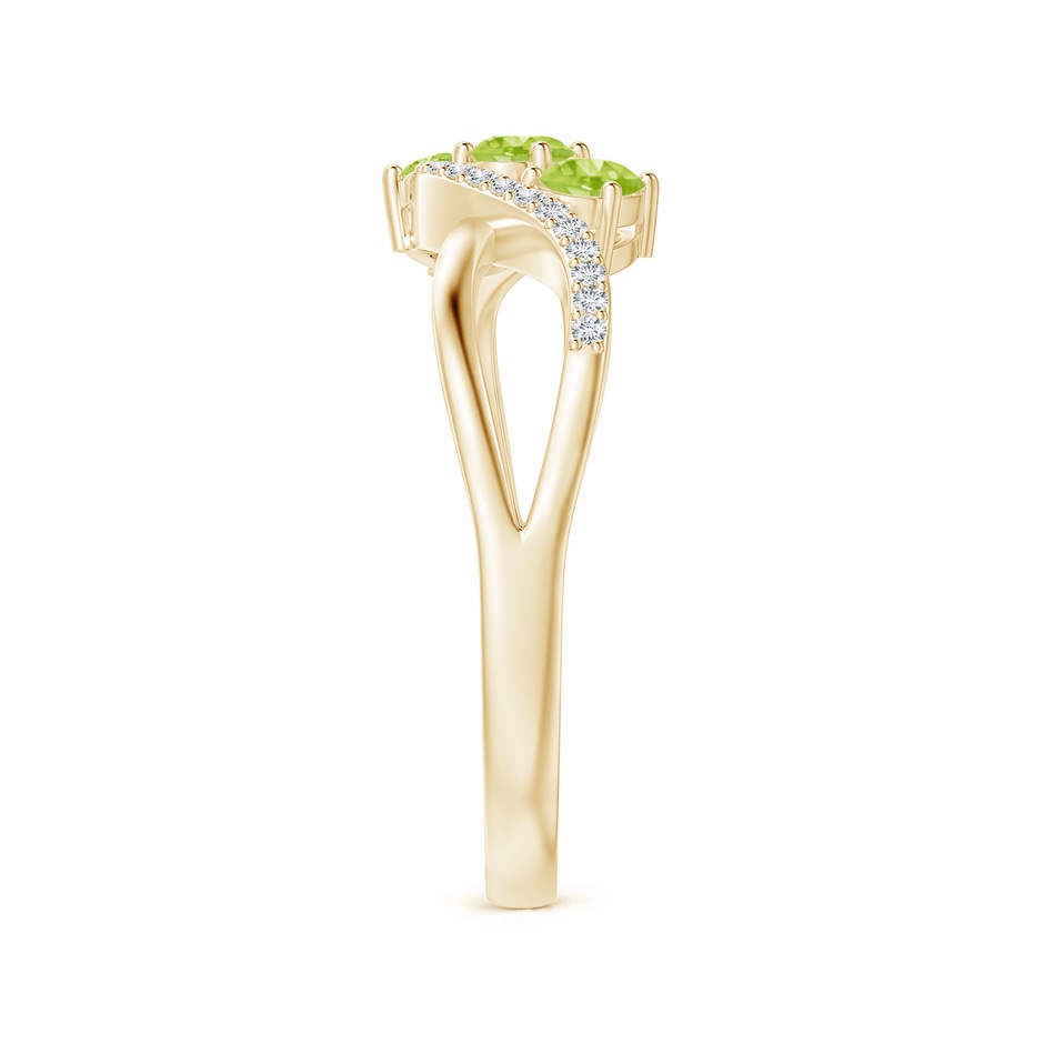 4x3mm AA Oval Peridot Three Stone Bypass Ring with Diamonds in Yellow Gold side-2