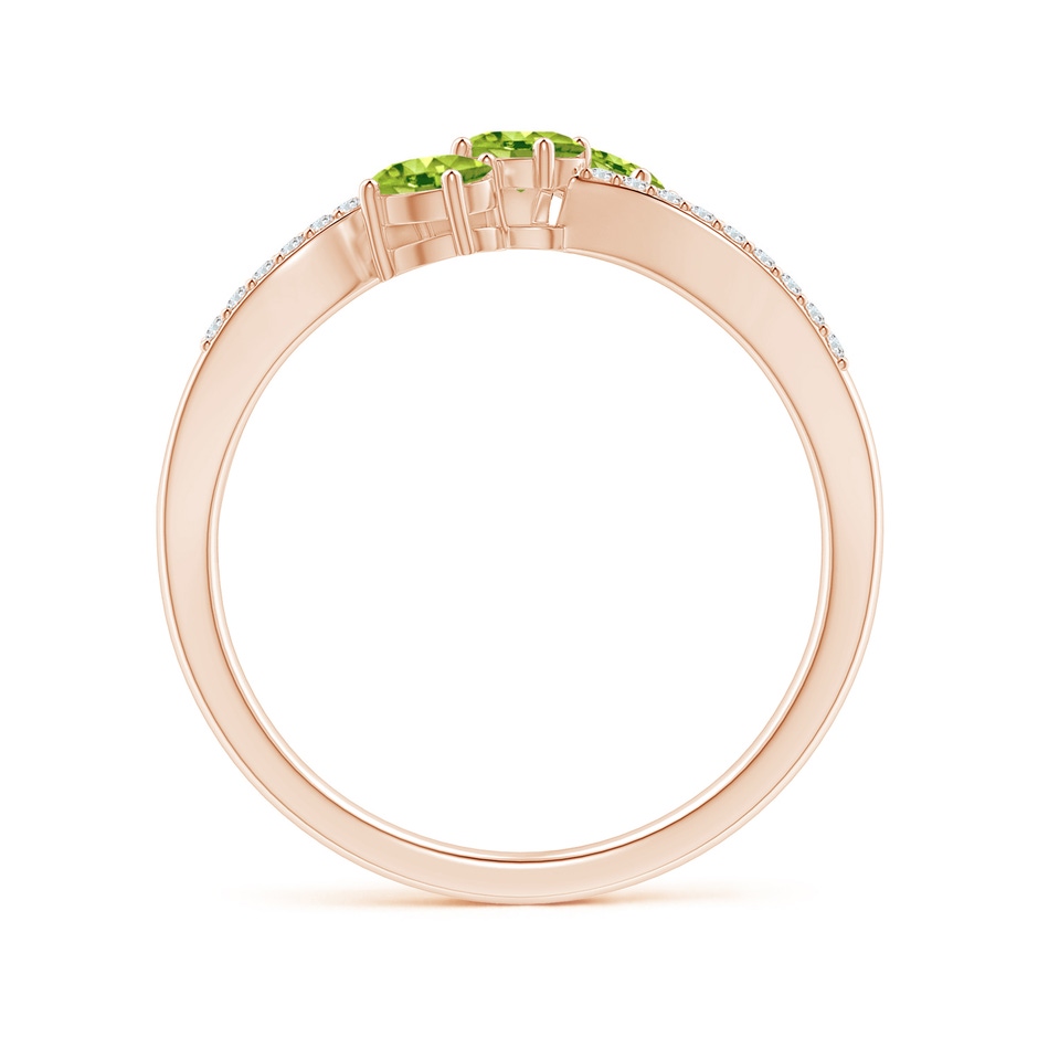 4x3mm AAA Oval Peridot Three Stone Bypass Ring with Diamonds in Rose Gold side-1