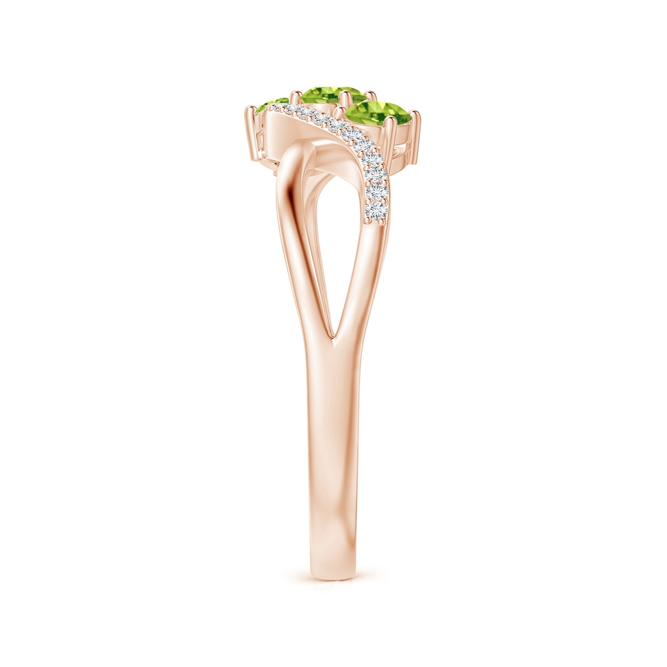 4x3mm AAA Oval Peridot Three Stone Bypass Ring with Diamonds in Rose Gold side-2