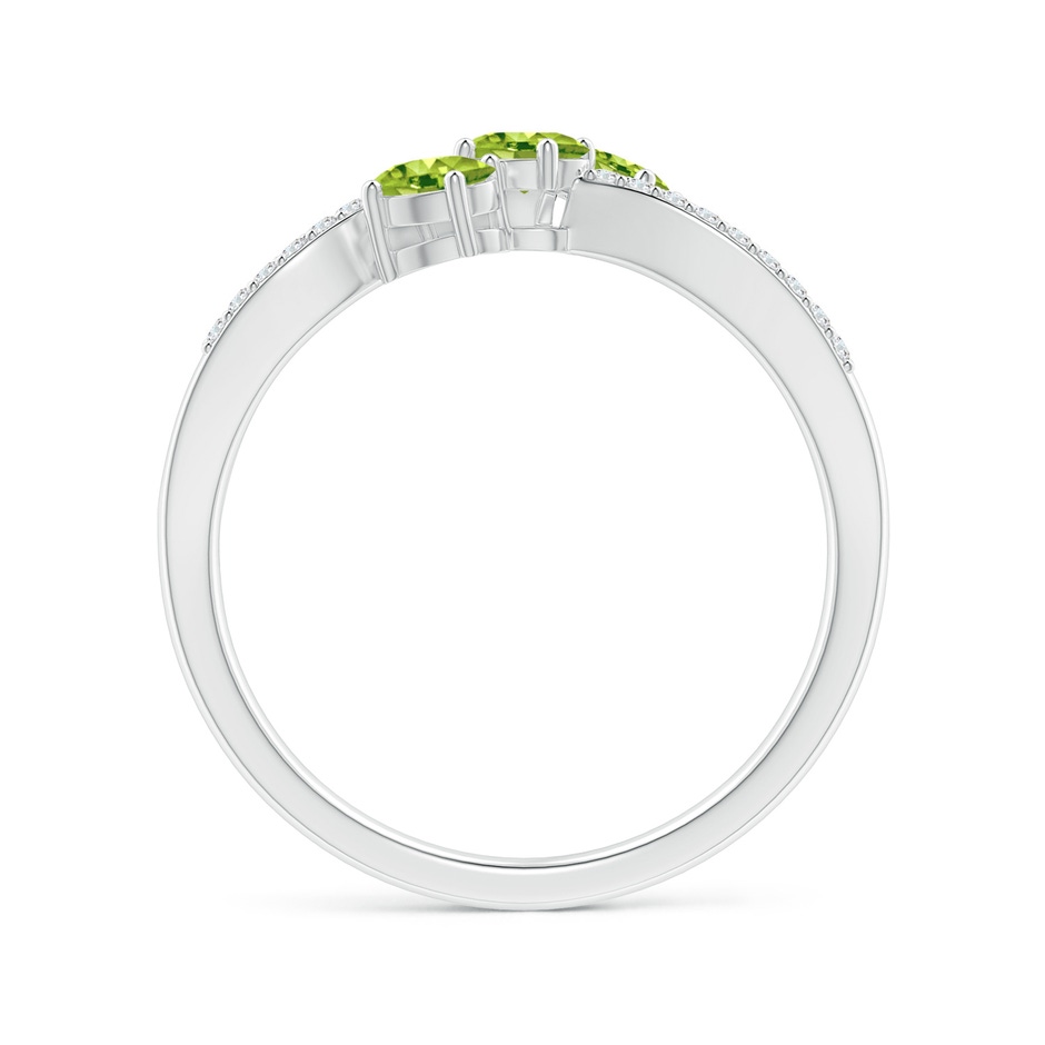 4x3mm AAA Oval Peridot Three Stone Bypass Ring with Diamonds in White Gold side-1