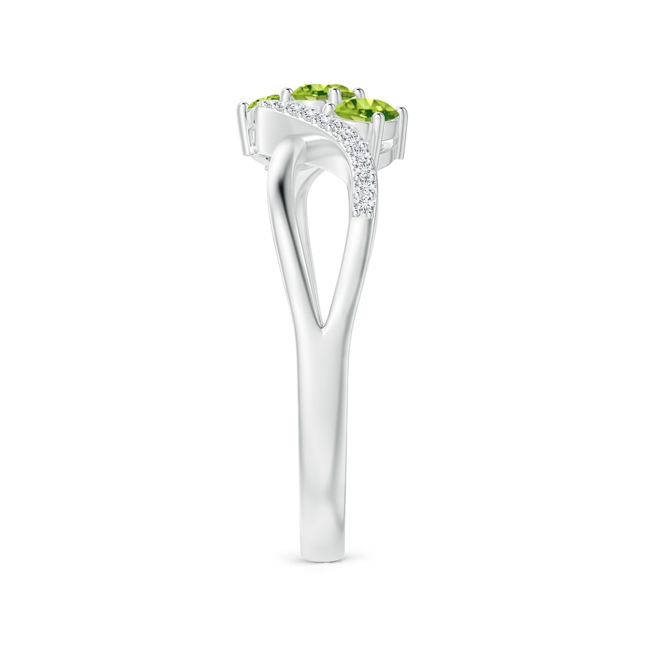 4x3mm AAA Oval Peridot Three Stone Bypass Ring with Diamonds in White Gold side-2