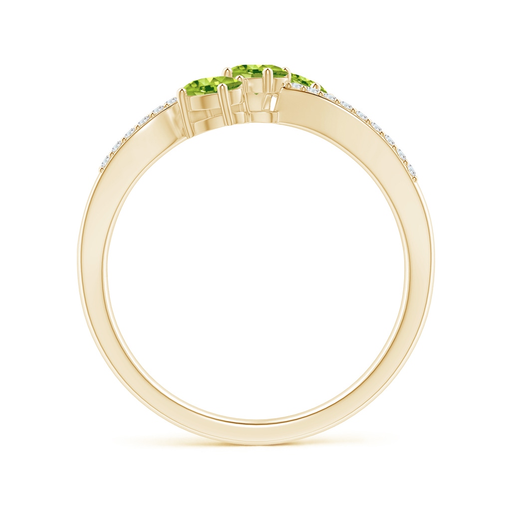 4x3mm AAA Oval Peridot Three Stone Bypass Ring with Diamonds in Yellow Gold - side_1
