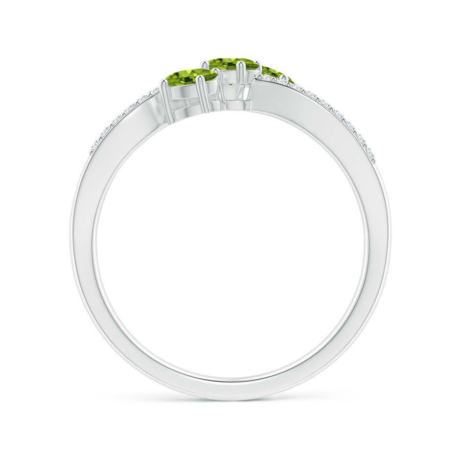 4x3mm AAAA Oval Peridot Three Stone Bypass Ring with Diamonds in S999 Silver side-1