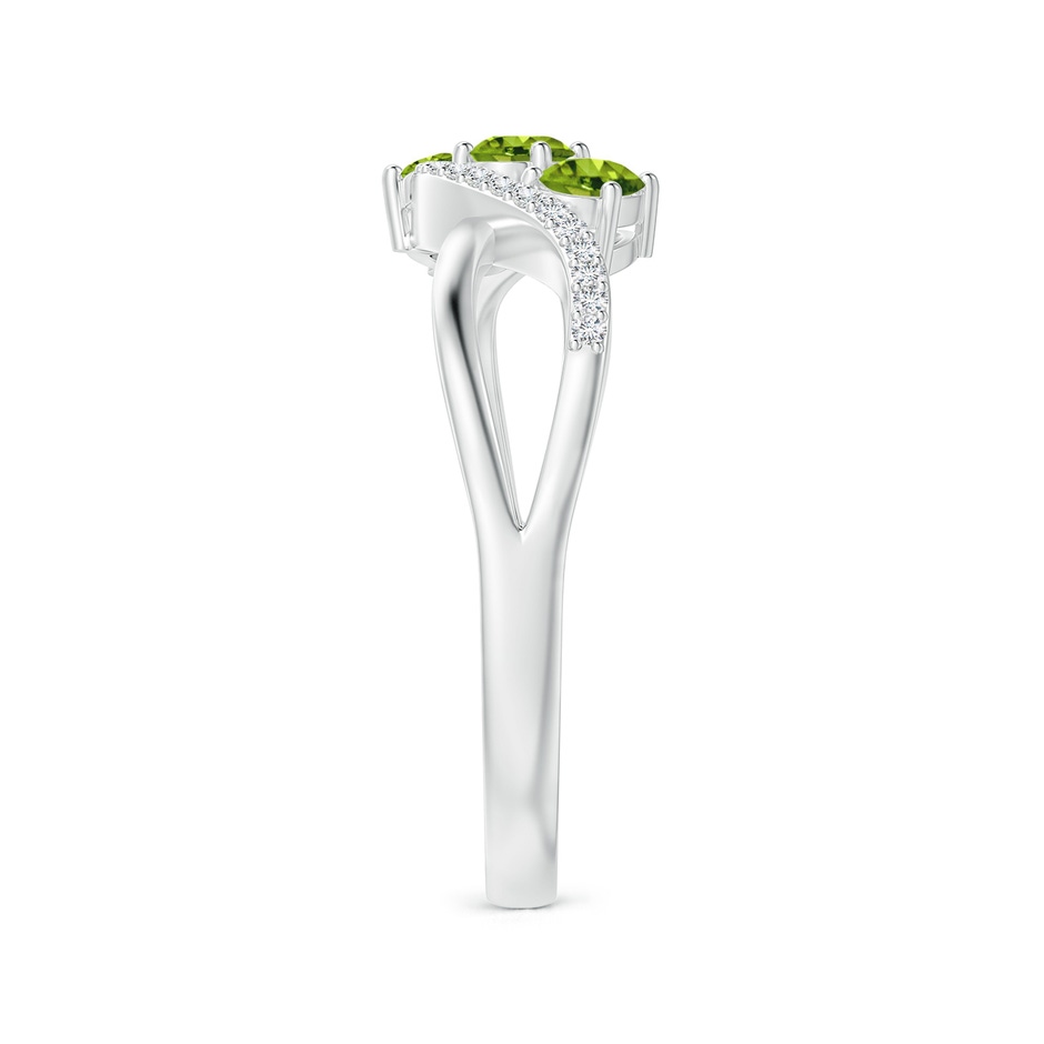 4x3mm AAAA Oval Peridot Three Stone Bypass Ring with Diamonds in S999 Silver side-2