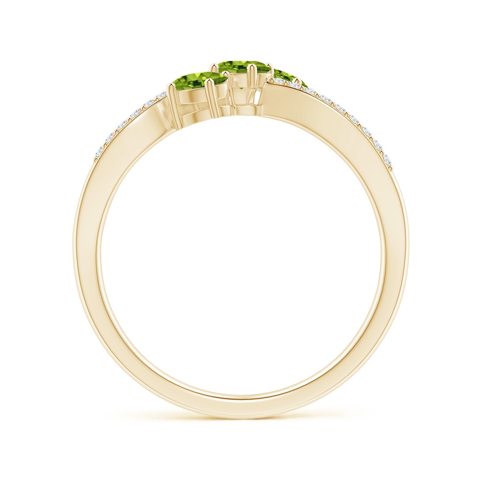 4x3mm AAAA Oval Peridot Three Stone Bypass Ring with Diamonds in Yellow Gold side-1