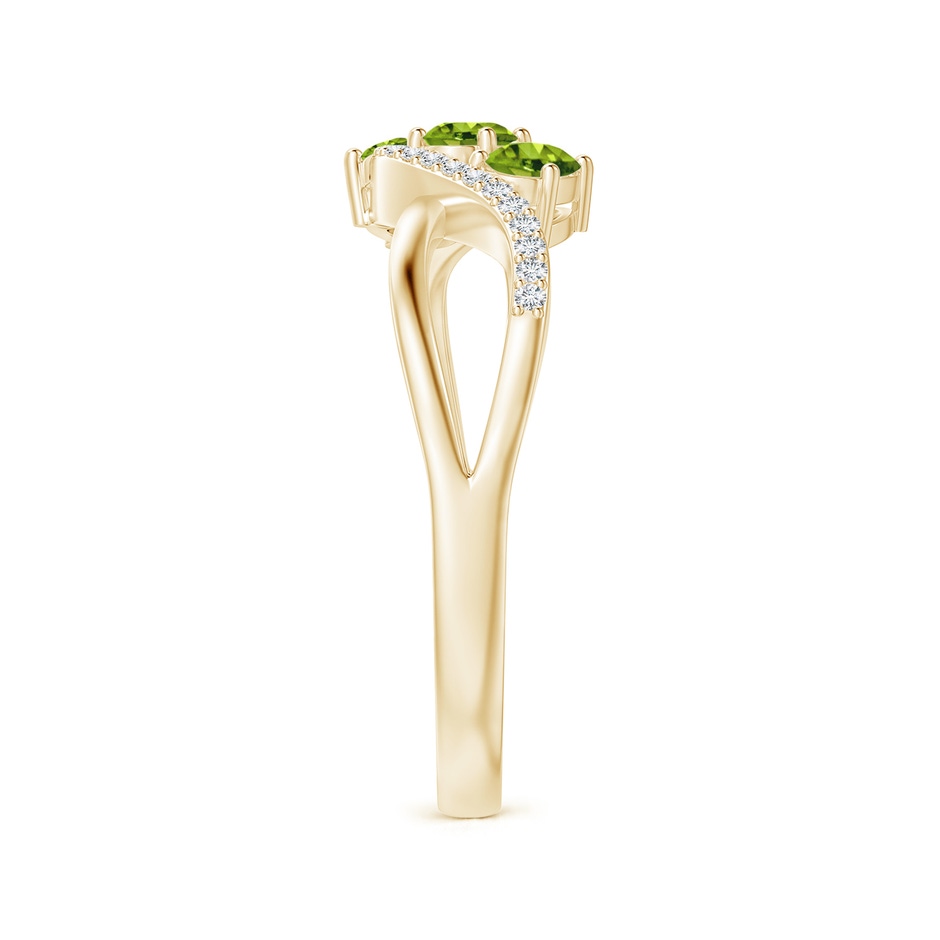 4x3mm AAAA Oval Peridot Three Stone Bypass Ring with Diamonds in Yellow Gold side-2