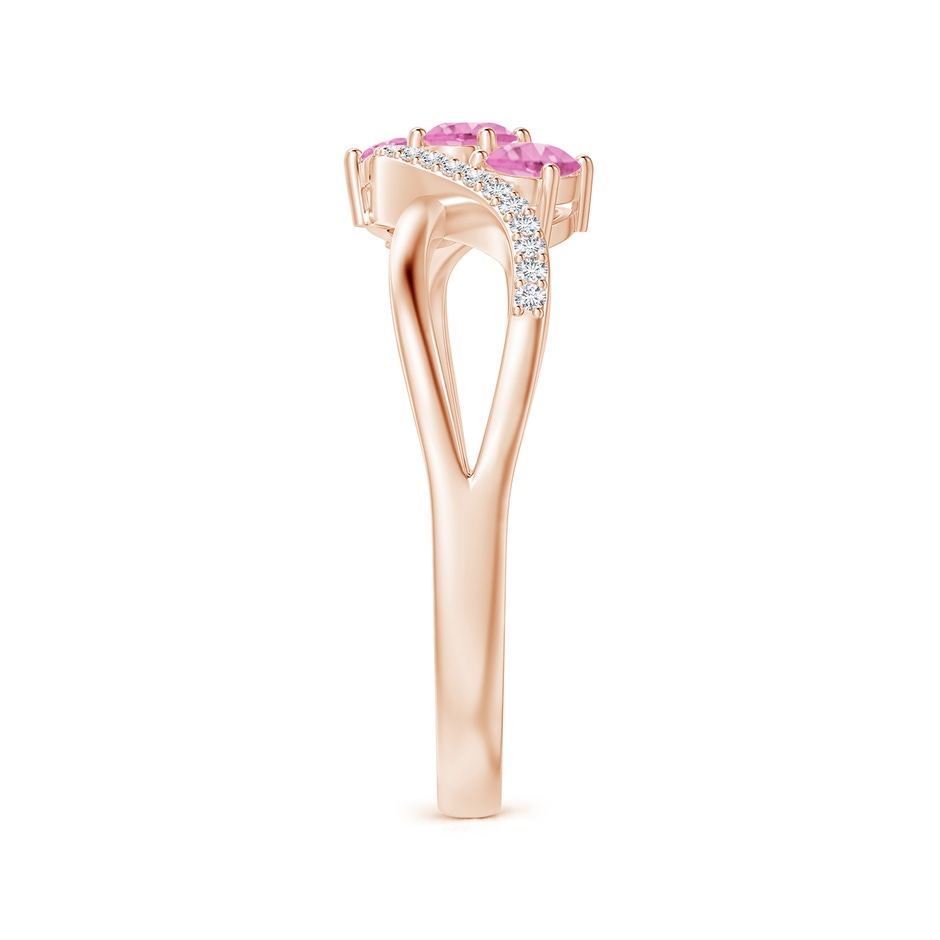 4x3mm A Oval Pink Sapphire Three Stone Bypass Ring with Diamonds in Rose Gold side-2