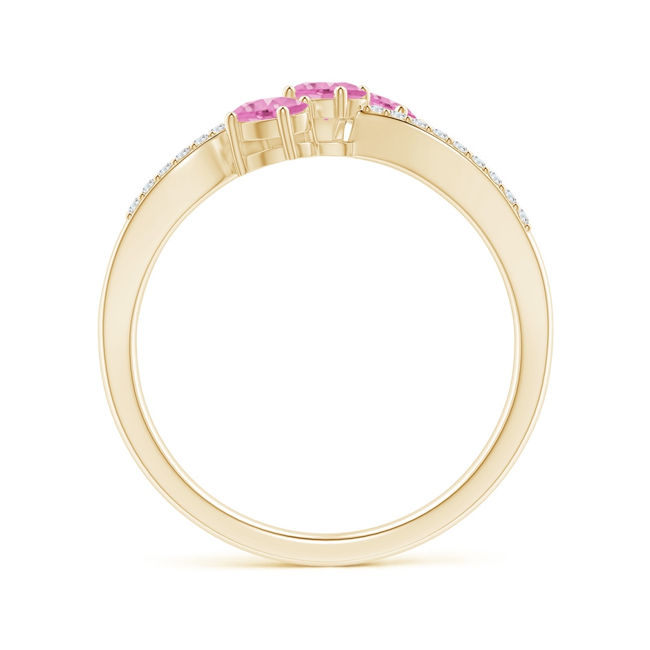 4x3mm A Oval Pink Sapphire Three Stone Bypass Ring with Diamonds in Yellow Gold side-1