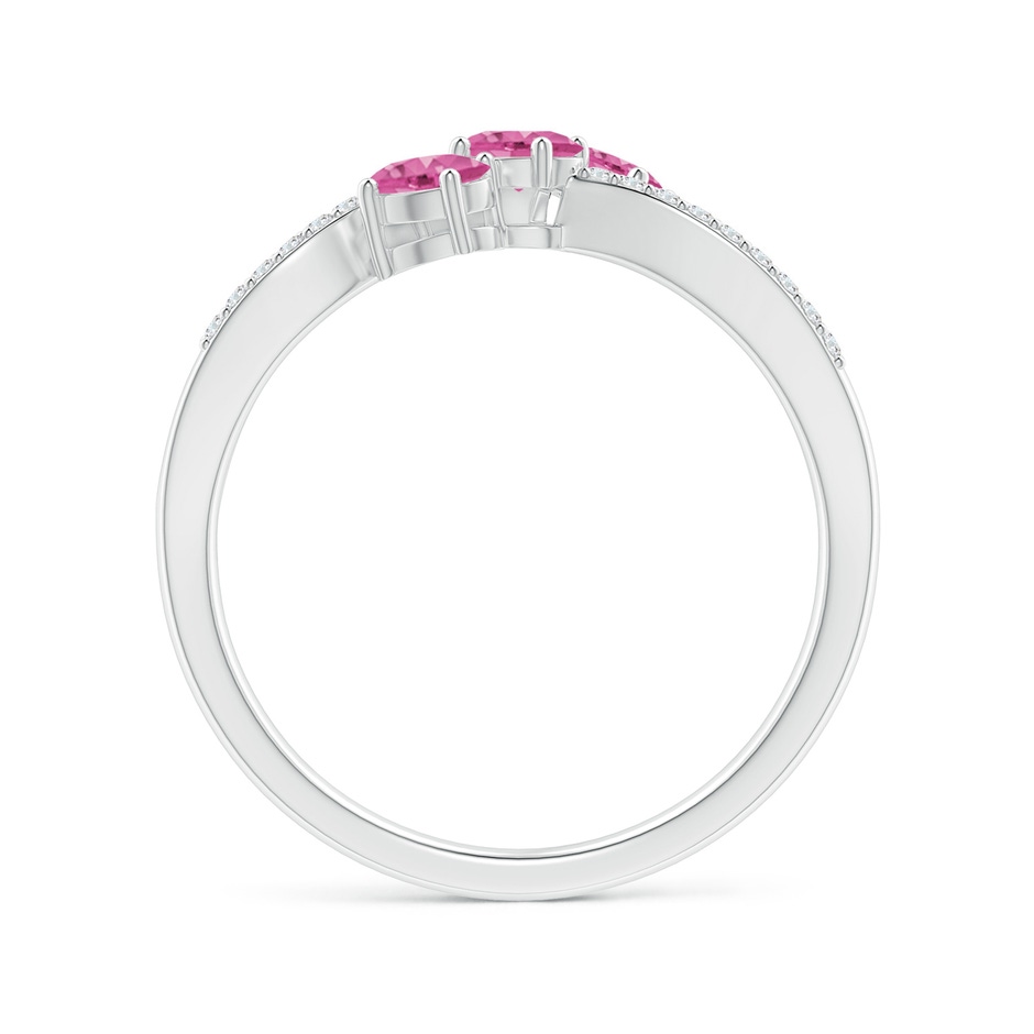 4x3mm AAA Oval Pink Sapphire Three Stone Bypass Ring with Diamonds in White Gold side-1