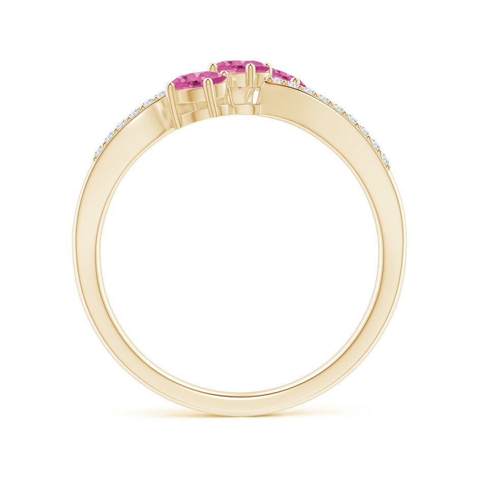 4x3mm AAA Oval Pink Sapphire Three Stone Bypass Ring with Diamonds in Yellow Gold side-1