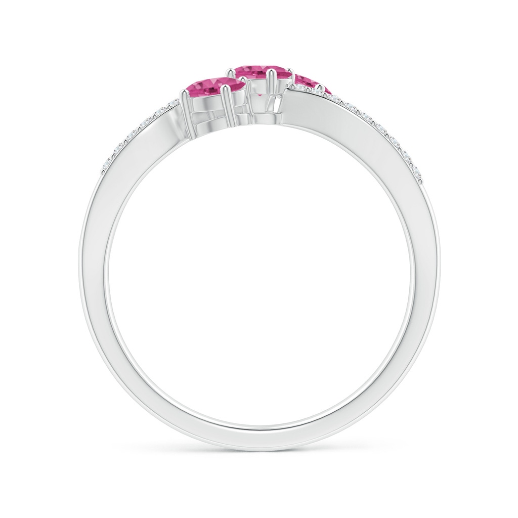 4x3mm AAAA Oval Pink Sapphire Three Stone Bypass Ring with Diamonds in P950 Platinum Side-1