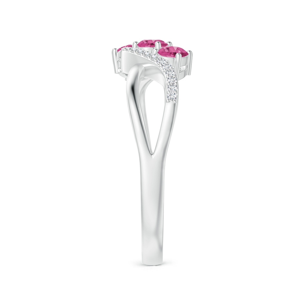 4x3mm AAAA Oval Pink Sapphire Three Stone Bypass Ring with Diamonds in P950 Platinum Side-2