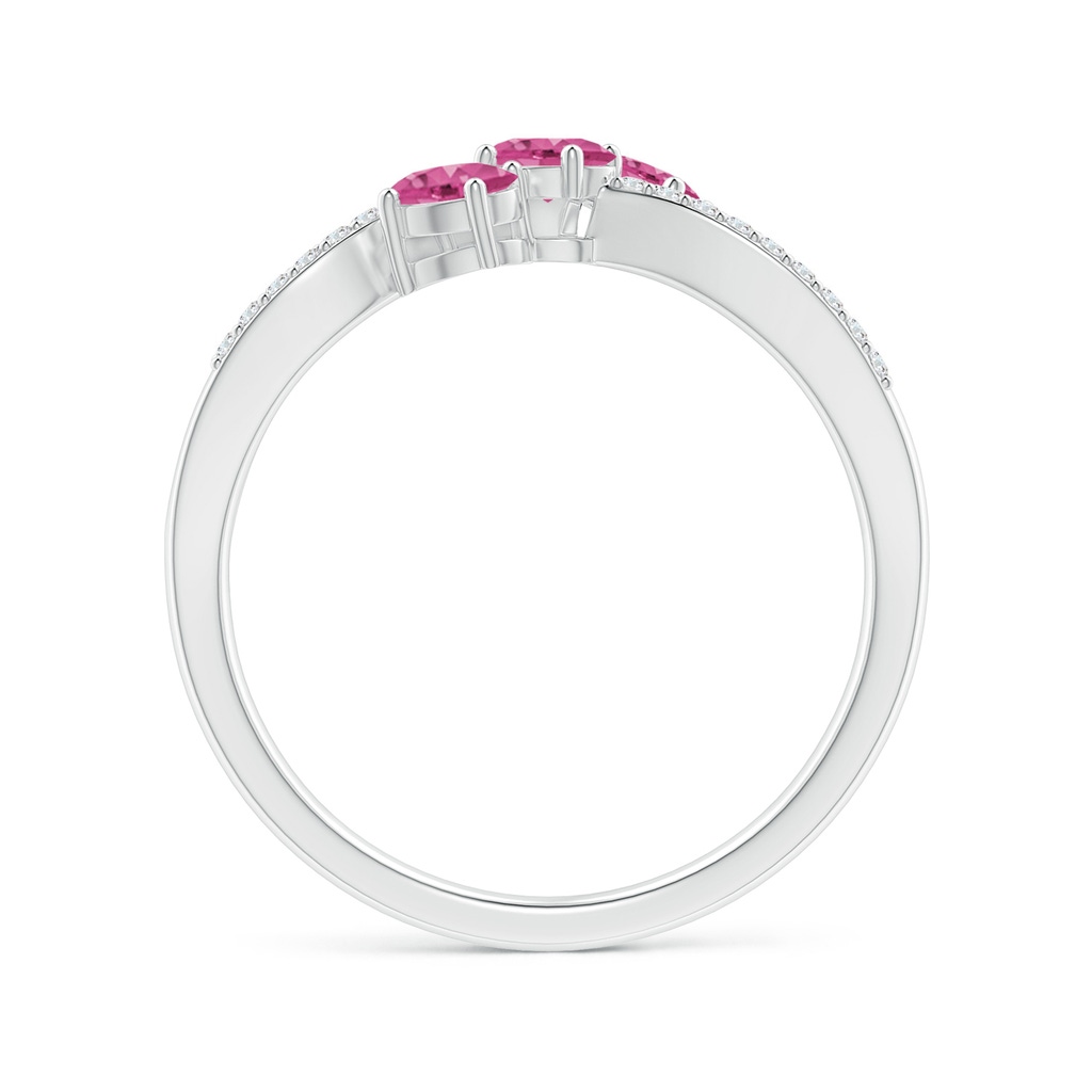 4x3mm AAAA Oval Pink Sapphire Three Stone Bypass Ring with Diamonds in S999 Silver - side_1