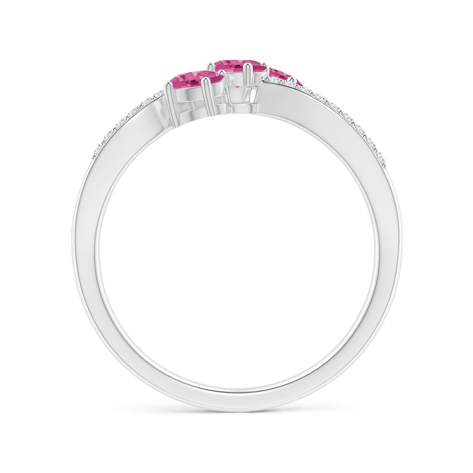 4x3mm AAAA Oval Pink Sapphire Three Stone Bypass Ring with Diamonds in White Gold side-1