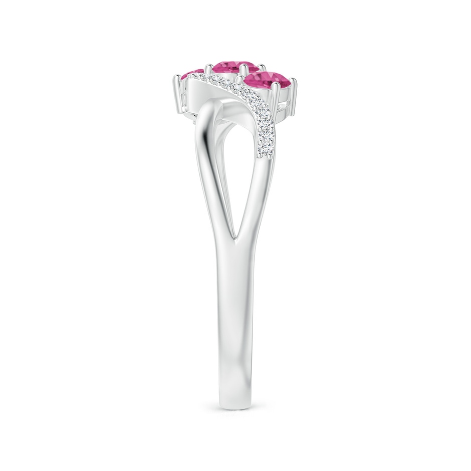 4x3mm AAAA Oval Pink Sapphire Three Stone Bypass Ring with Diamonds in White Gold side-2