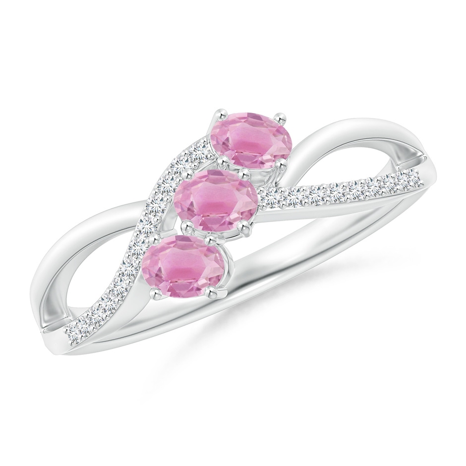 4x3mm A Oval Pink Tourmaline Three Stone Bypass Ring with Diamonds in P950 Platinum 