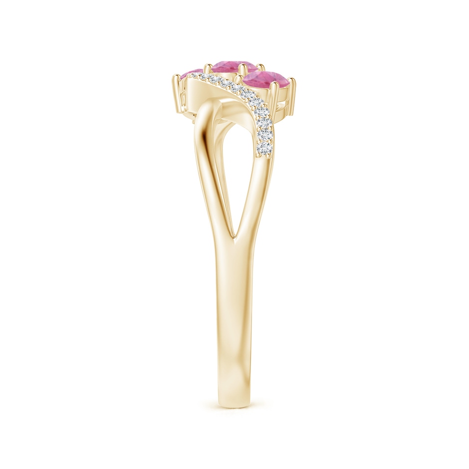 4x3mm A Oval Pink Tourmaline Three Stone Bypass Ring with Diamonds in Yellow Gold side-2