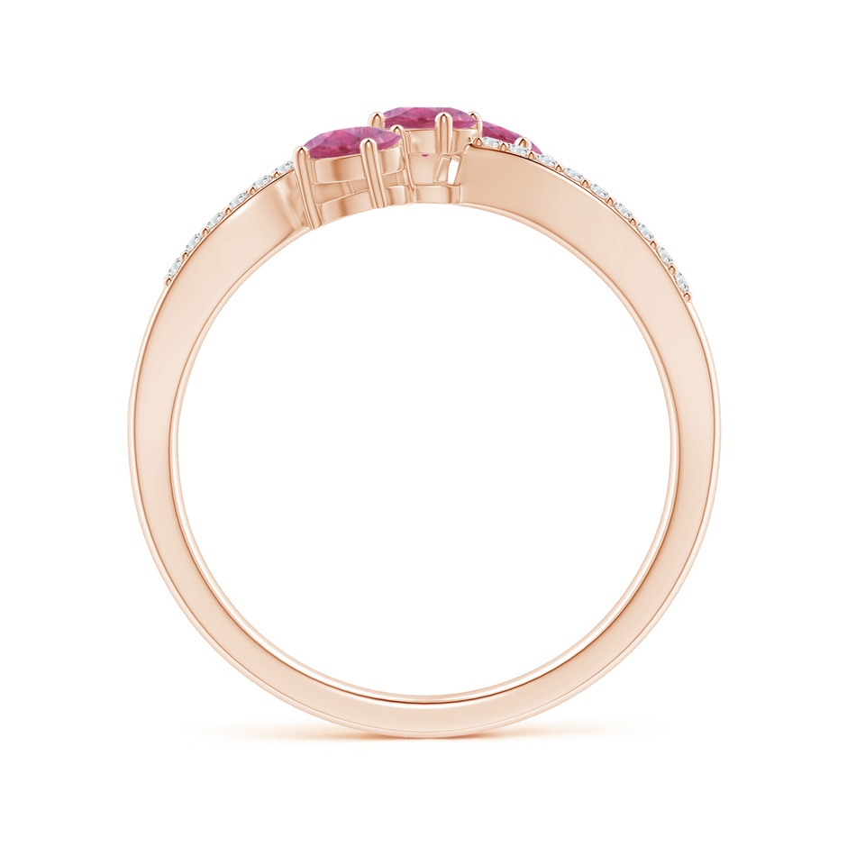 4x3mm AA Oval Pink Tourmaline Three Stone Bypass Ring with Diamonds in Rose Gold side-1