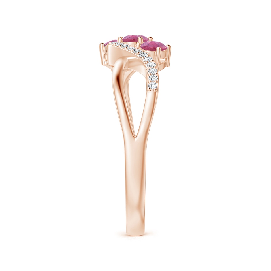 4x3mm AA Oval Pink Tourmaline Three Stone Bypass Ring with Diamonds in Rose Gold side-2