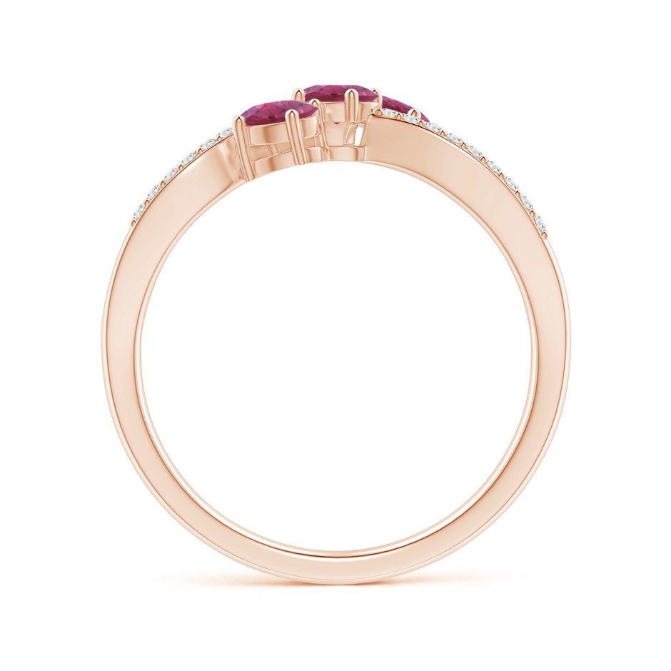 4x3mm AAA Oval Pink Tourmaline Three Stone Bypass Ring with Diamonds in Rose Gold side-1