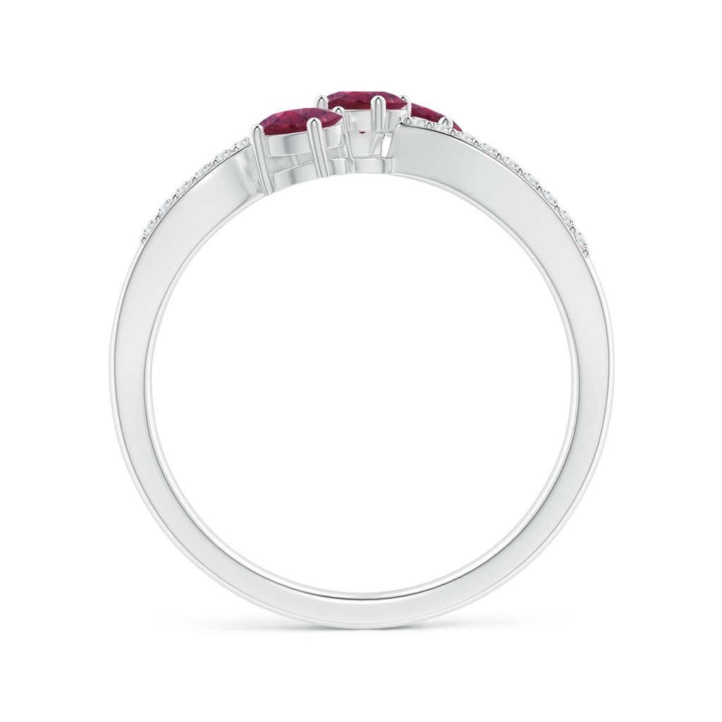4x3mm AAAA Oval Pink Tourmaline Three Stone Bypass Ring with Diamonds in P950 Platinum Side-1