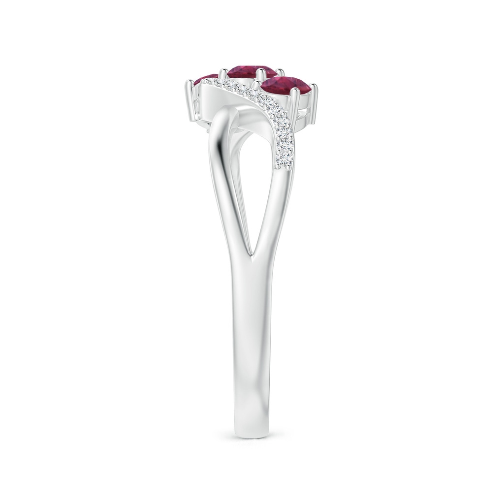 4x3mm AAAA Oval Pink Tourmaline Three Stone Bypass Ring with Diamonds in P950 Platinum Side-2