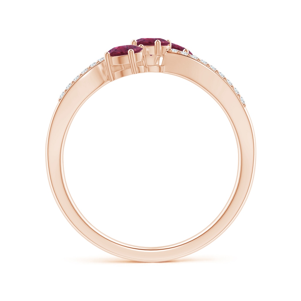 4x3mm AAAA Oval Pink Tourmaline Three Stone Bypass Ring with Diamonds in Rose Gold - side_1