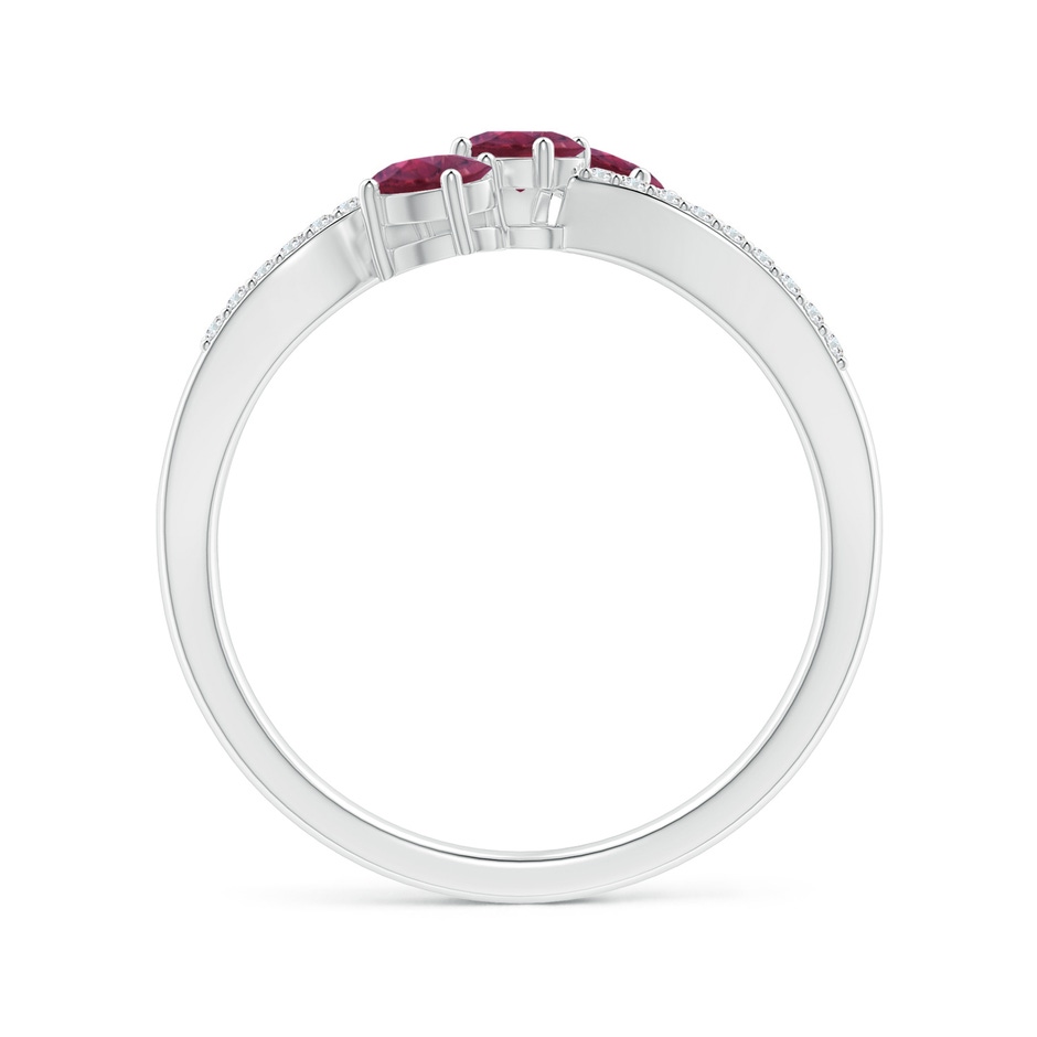 4x3mm AAAA Oval Pink Tourmaline Three Stone Bypass Ring with Diamonds in White Gold side-1