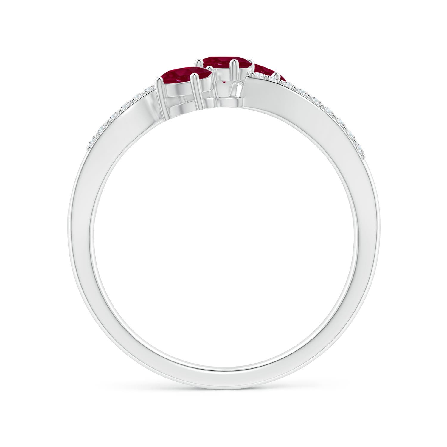 4x3mm A Oval Ruby Three Stone Bypass Ring with Diamonds in P950 Platinum