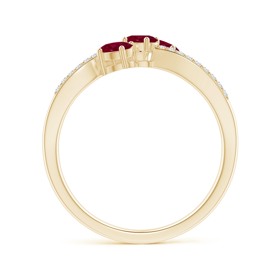 4x3mm A Oval Ruby Three Stone Bypass Ring with Diamonds in Yellow Gold side-1