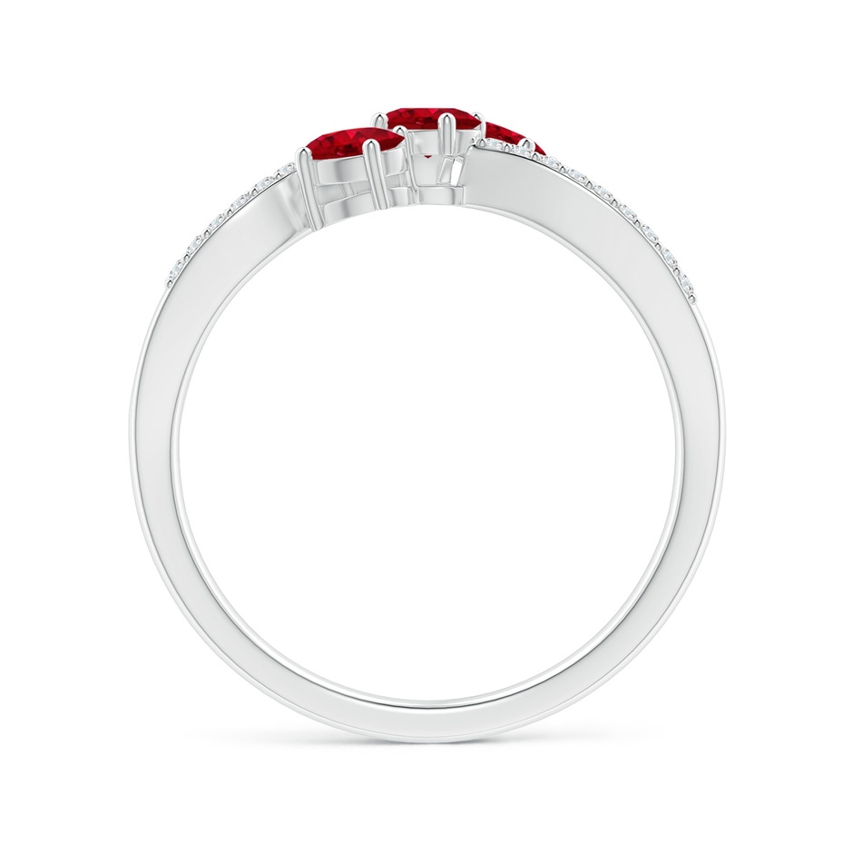 4x3mm AAA Oval Ruby Three Stone Bypass Ring with Diamonds in S999 Silver side-1