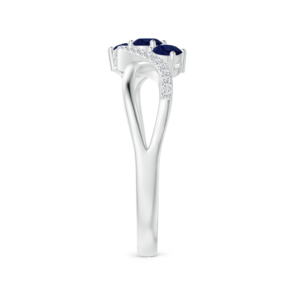 4x3mm A Oval Sapphire Three Stone Bypass Ring with Diamonds in White Gold side-2