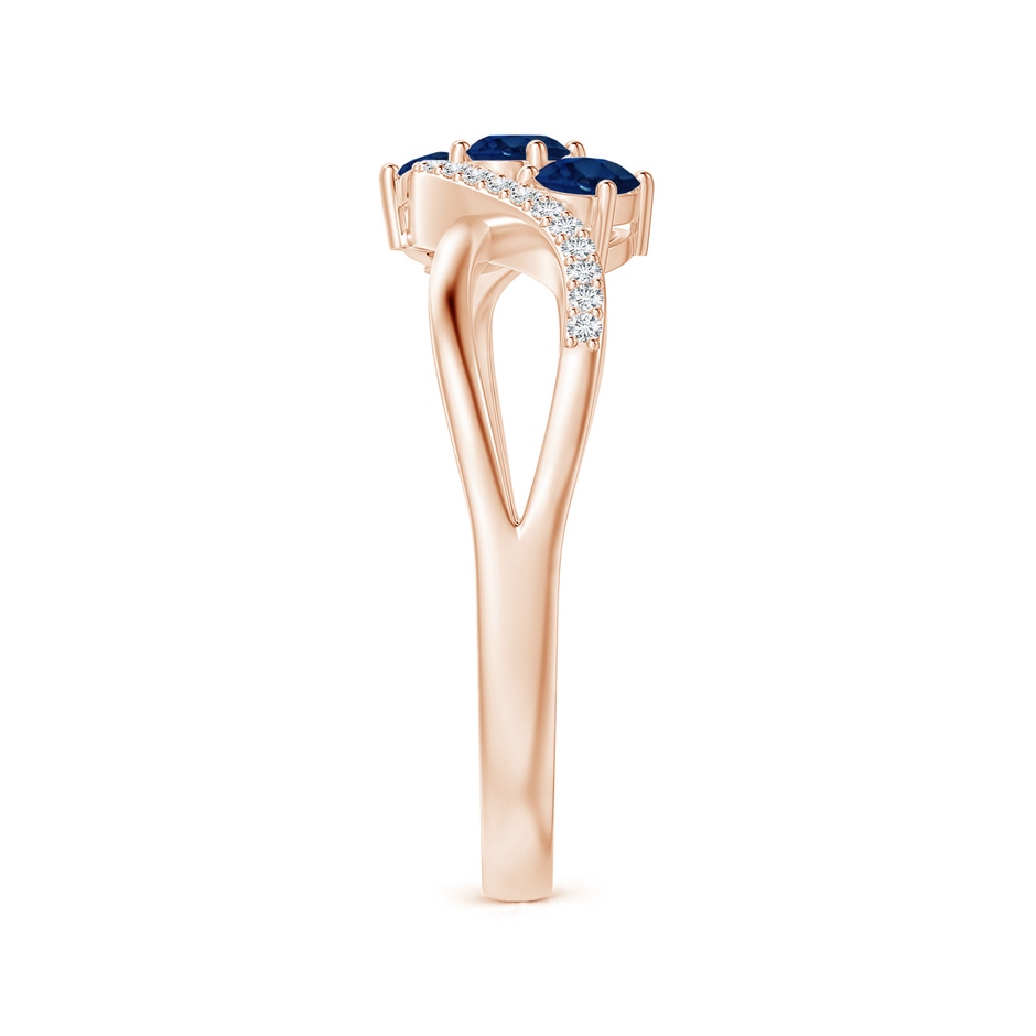 4x3mm AA Oval Sapphire Three Stone Bypass Ring with Diamonds in Rose Gold side-2