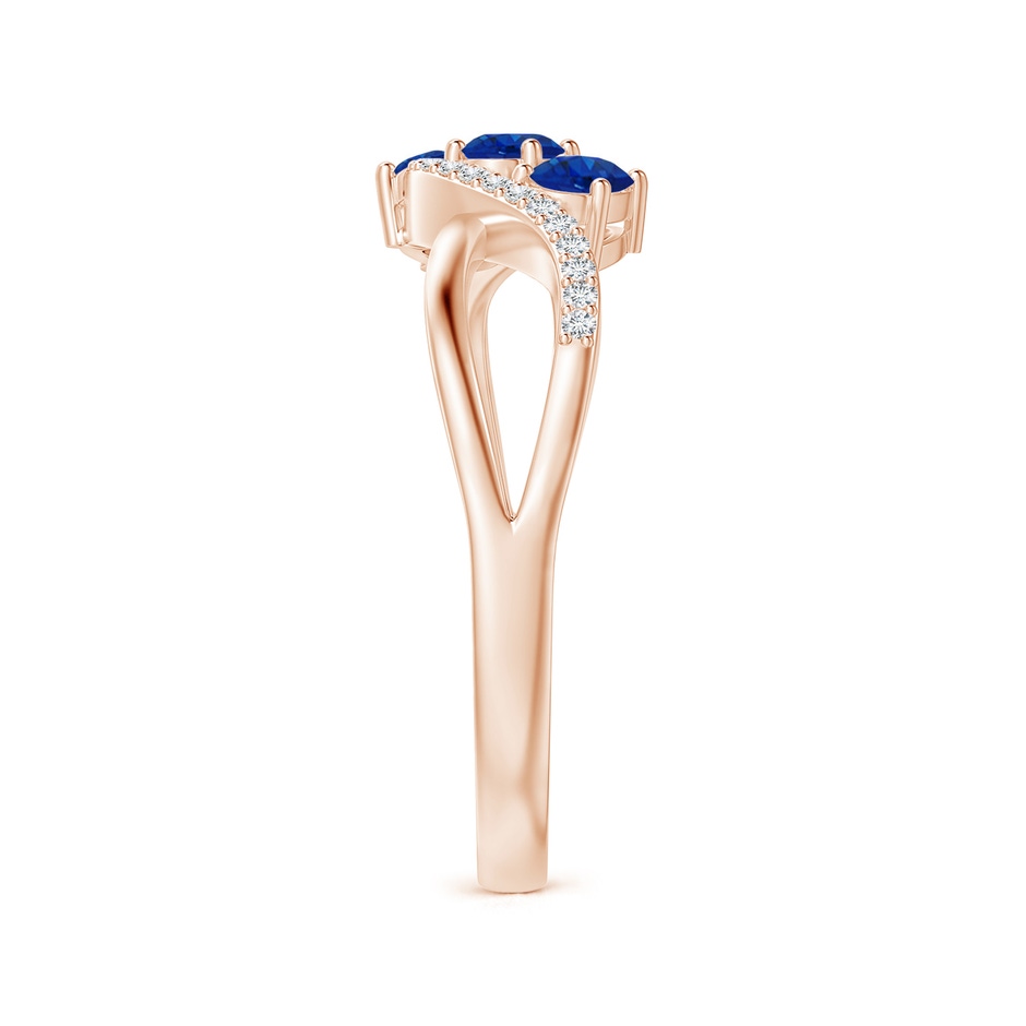 4x3mm AAA Oval Sapphire Three Stone Bypass Ring with Diamonds in Rose Gold side-2