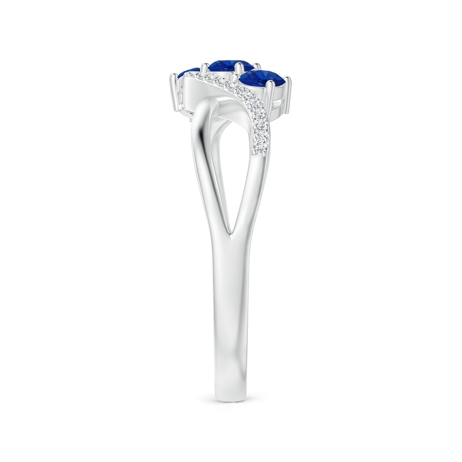 4x3mm AAA Oval Sapphire Three Stone Bypass Ring with Diamonds in S999 Silver side-2